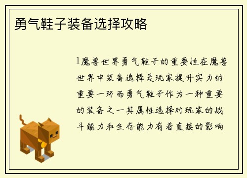 勇气鞋子装备选择攻略