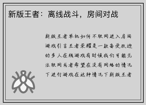 新版王者：离线战斗，房间对战